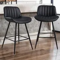 Bar Stools Set of 2 - Black, PU Leather