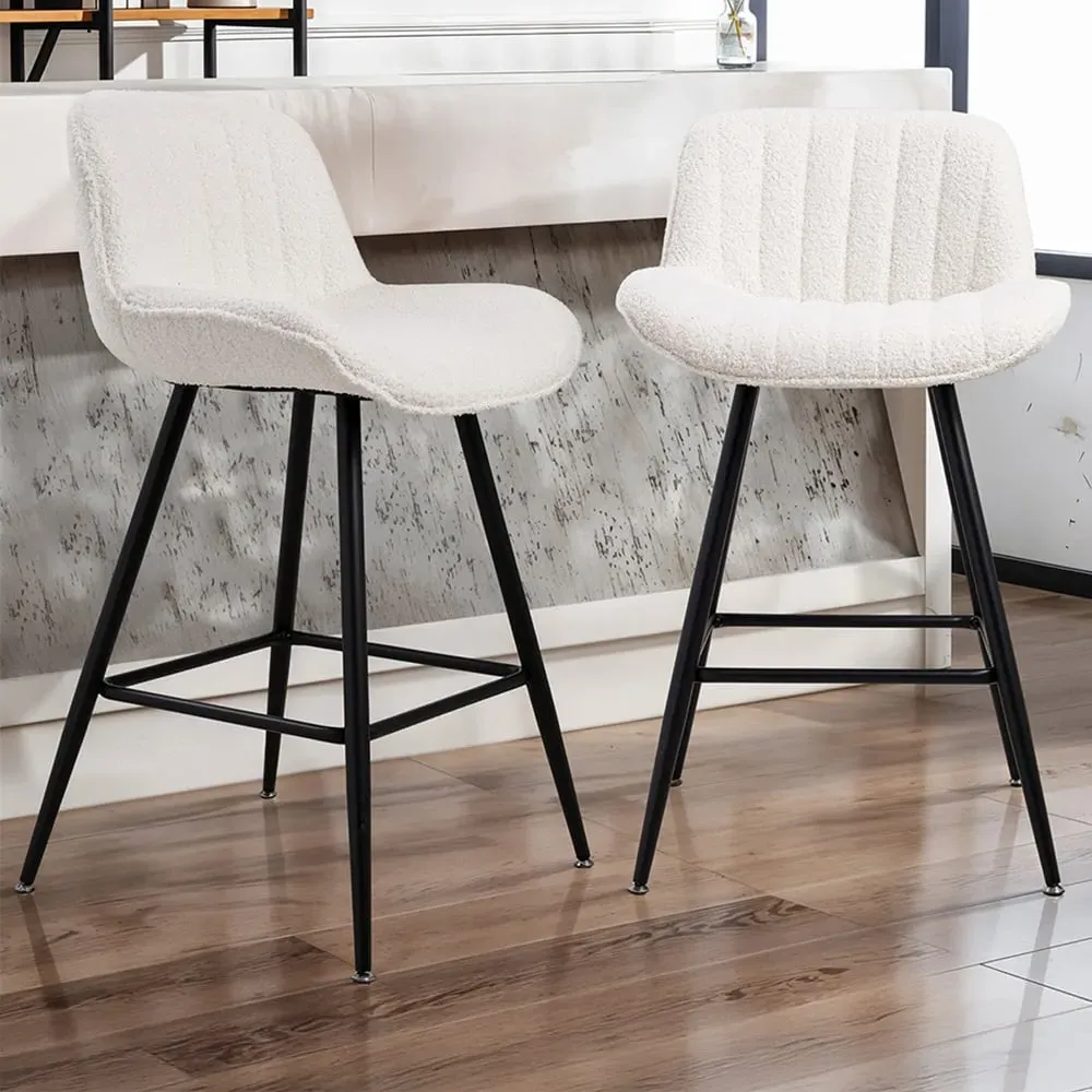 Bar Stools Set of 2 - White, Sherpa Fleece