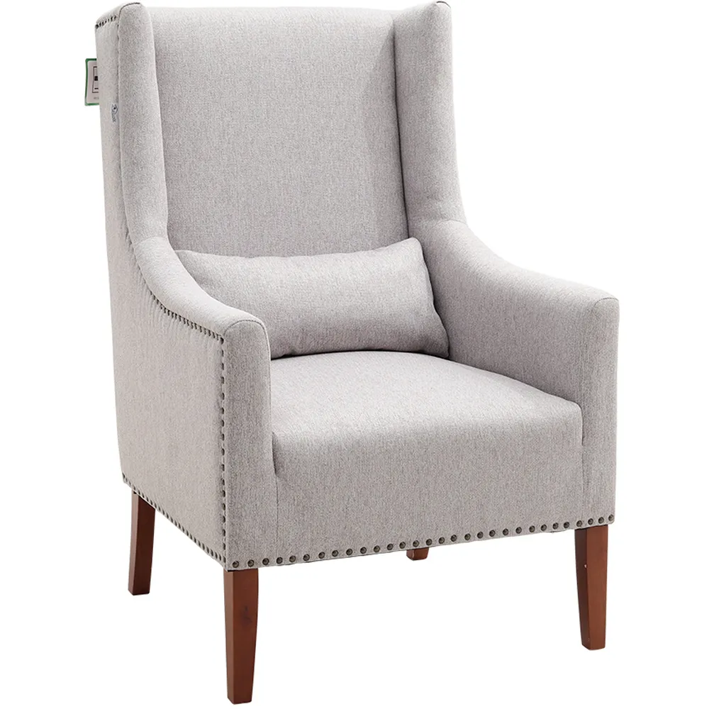 Burlap Studded High Back Armchair with Cushion - Grey