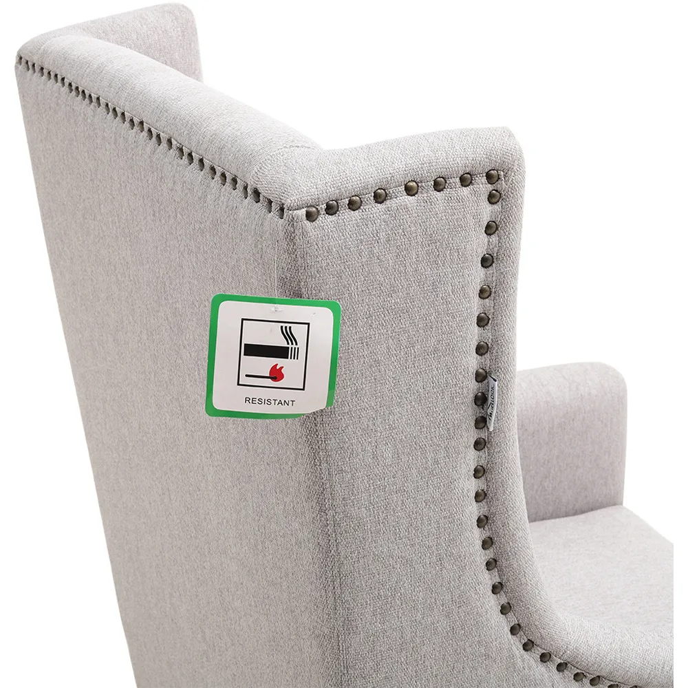 Burlap Studded High Back Armchair with Cushion - Grey