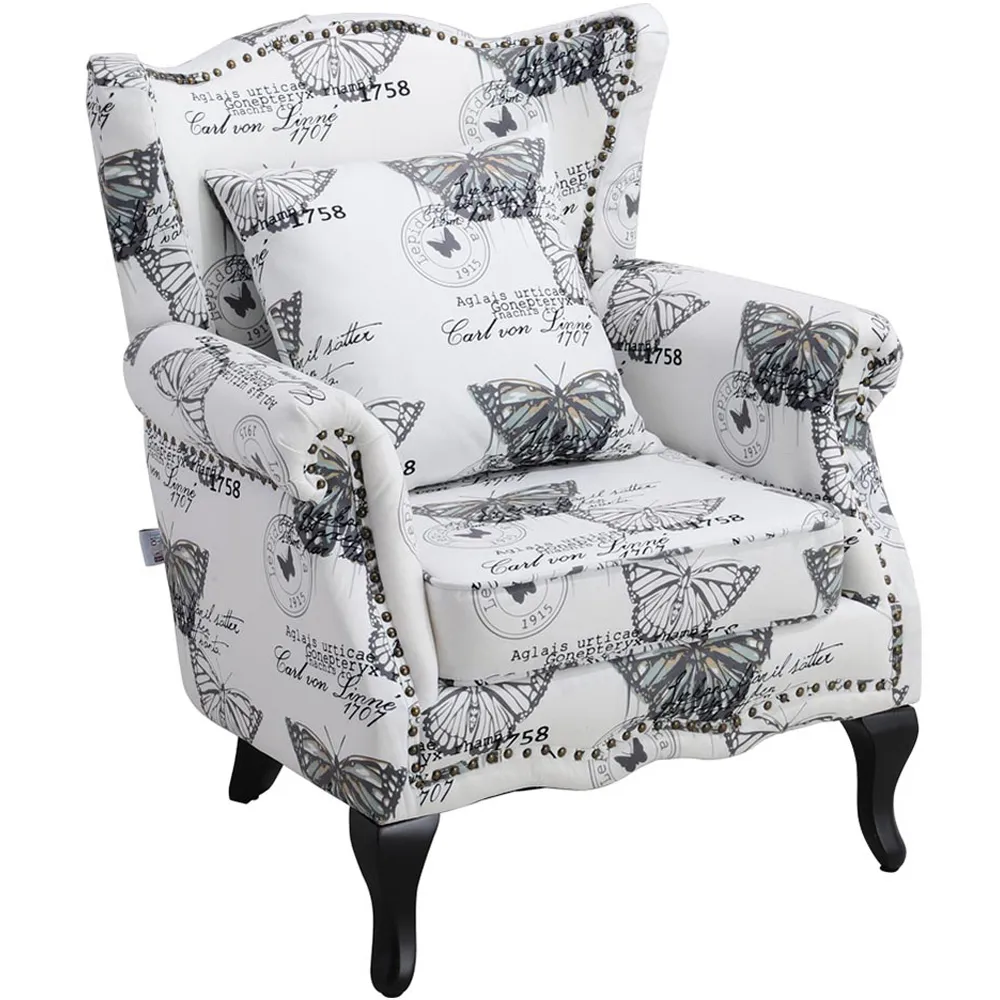 Butterfly Wingback Armchair - White, Velvet