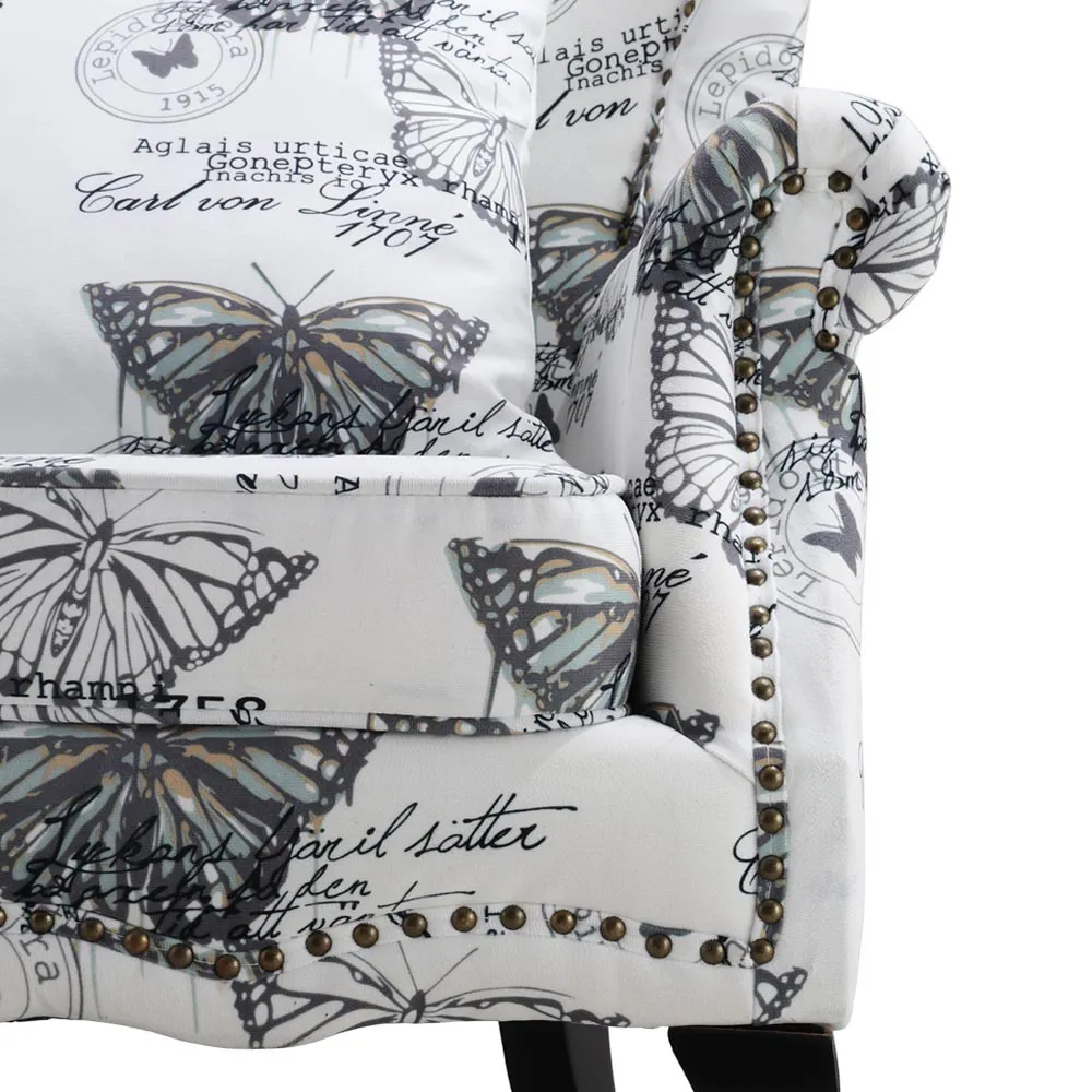 Butterfly Wingback Armchair - White, Velvet