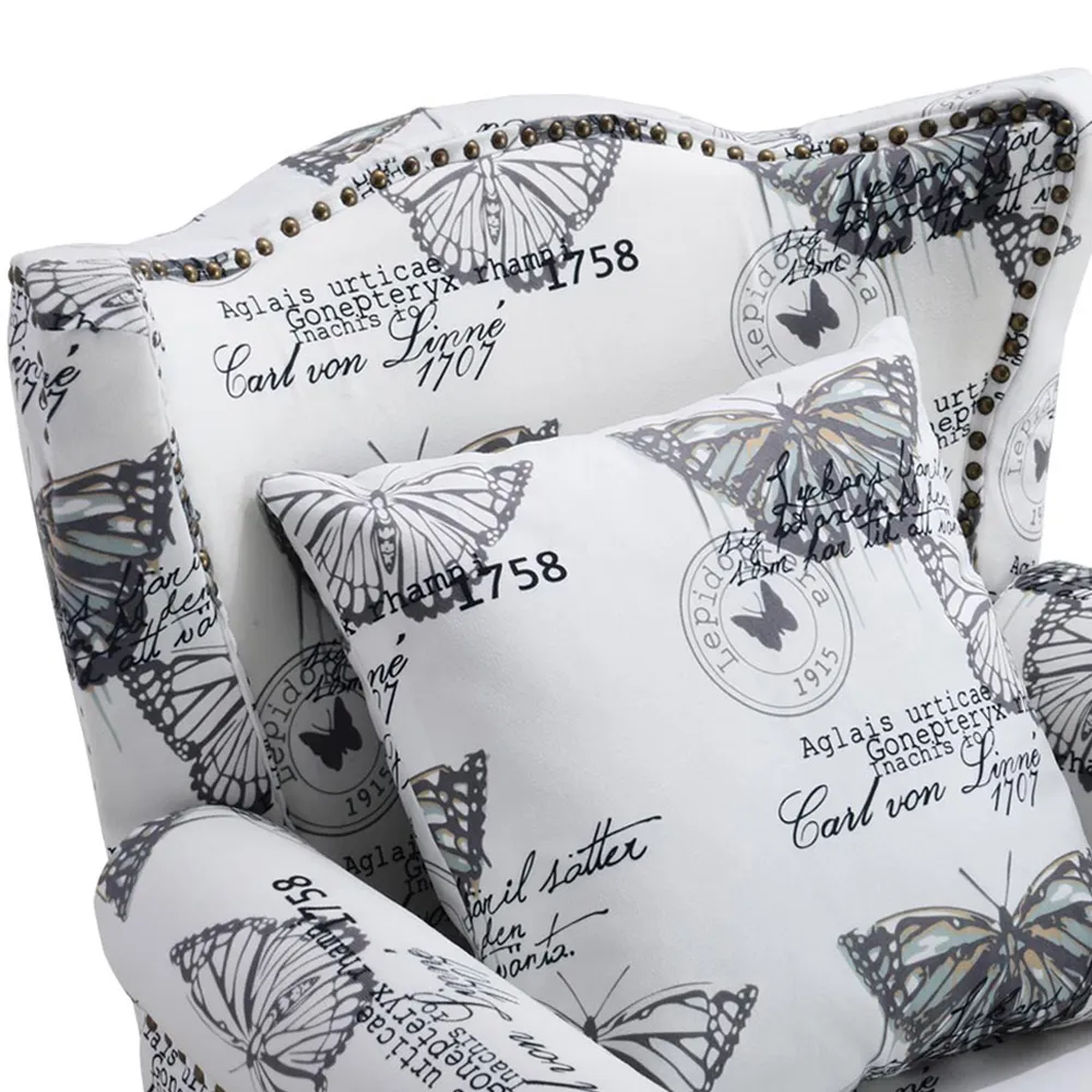 Butterfly Wingback Armchair - White, Velvet