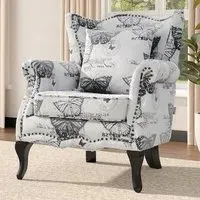 Butterfly Wingback Armchair - White, Velvet