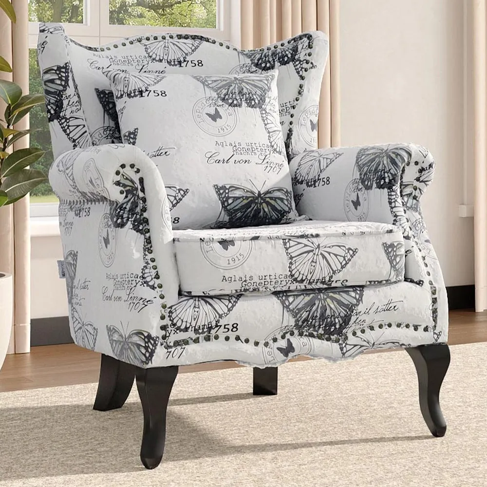 Butterfly Wingback Armchair - White, Velvet