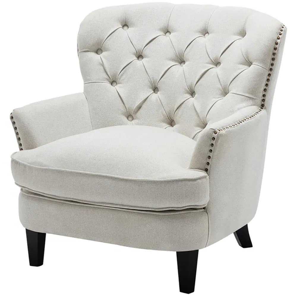 Button Back Linen Armchair - Cream