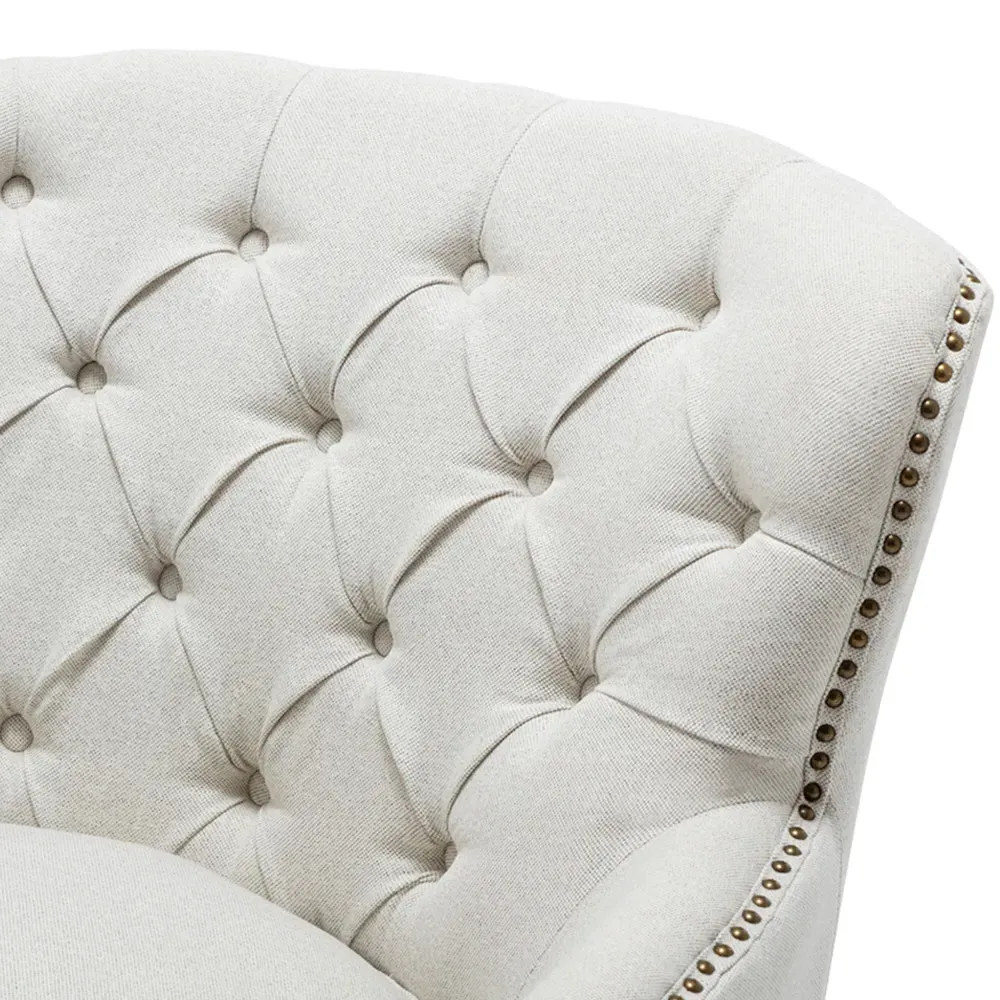 Button Back Linen Armchair - Cream