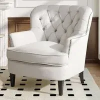 Button Back Linen Armchair - Cream
