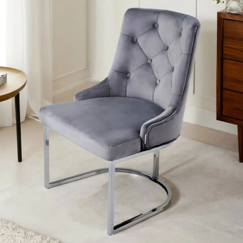 Button Tufted Armchair - Grey, Suede image