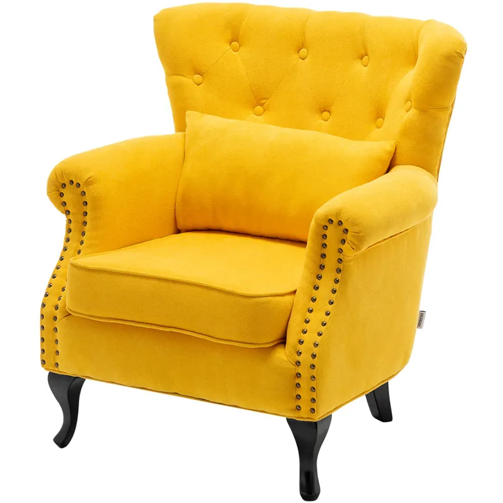 Button Tufted Armchair with Lumbar Pillow - Yellow