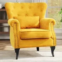 Button Tufted Armchair with Lumbar Pillow - Yellow