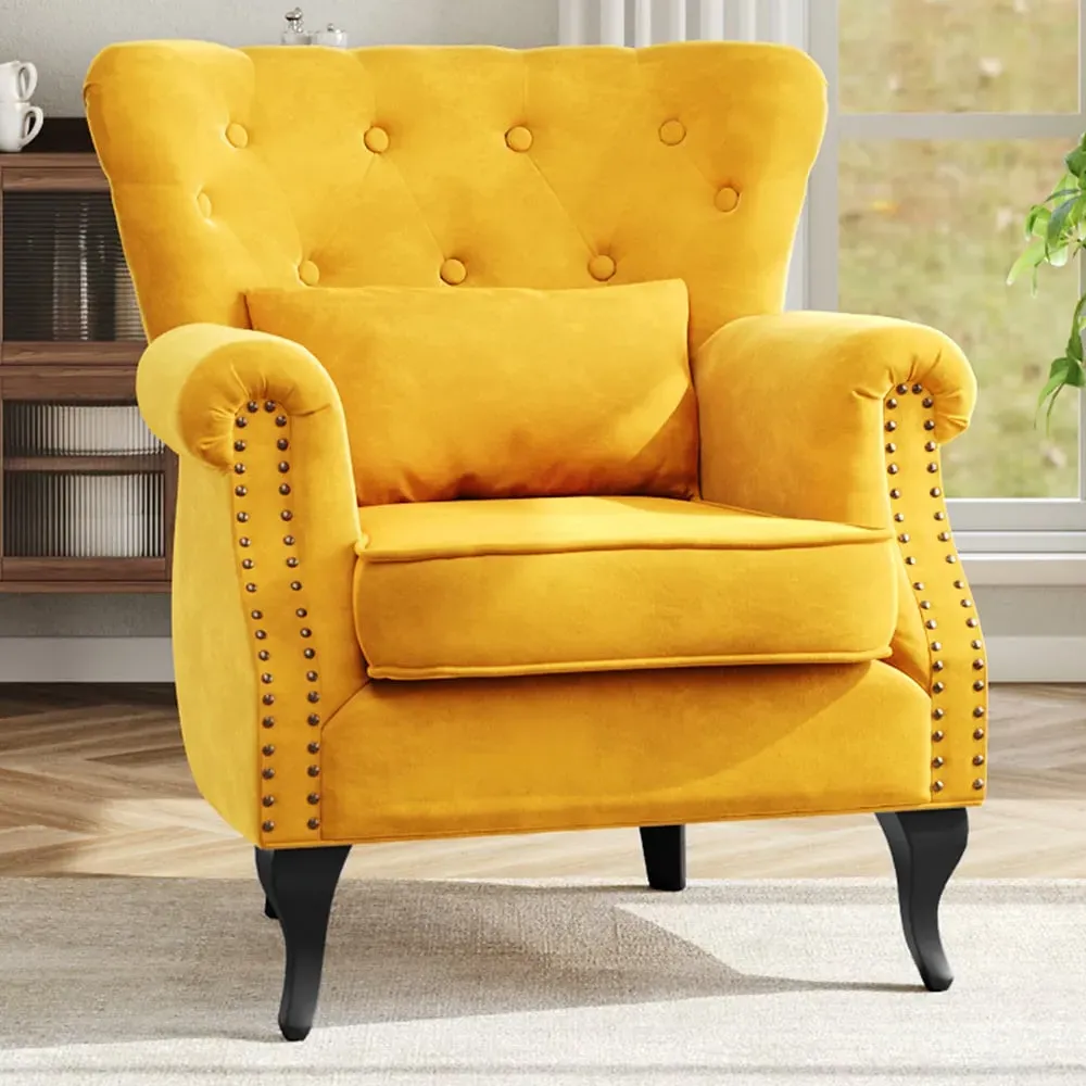 Button Tufted Armchair with Lumbar Pillow - Yellow