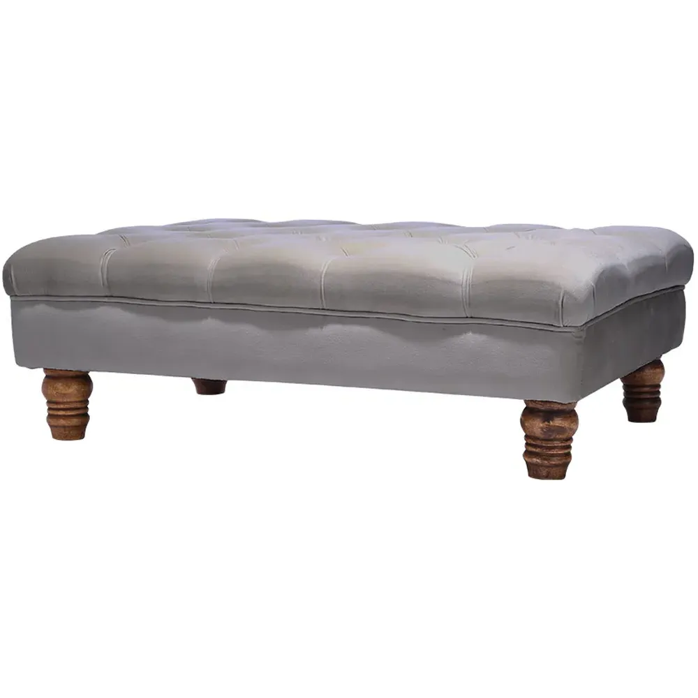 Buttoned Footstool - Grey, Velvet
