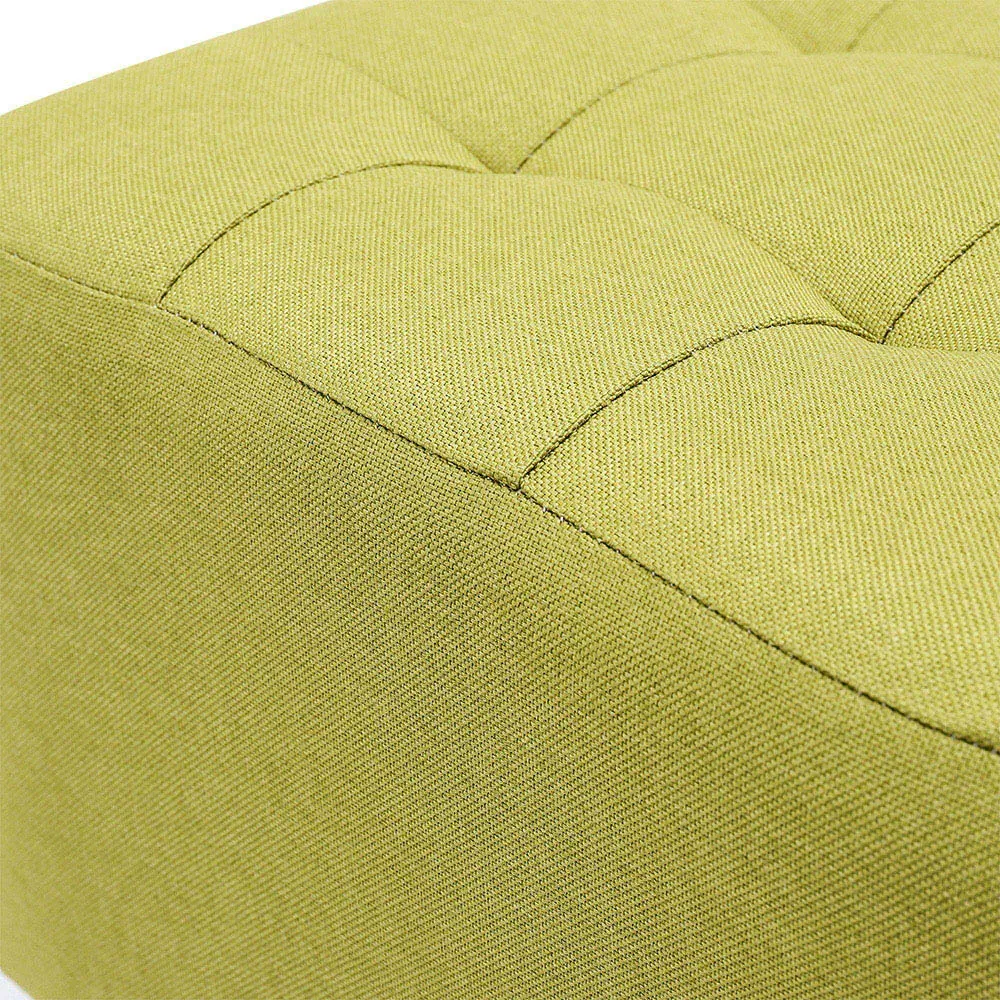 Buttoned Footstool with Wooden Legs - Green, Linen