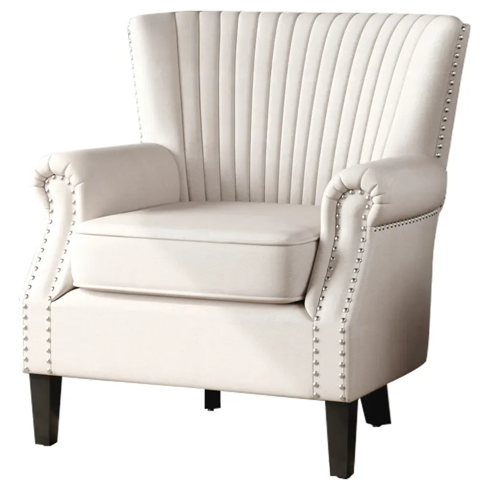Channel Deep Cushioned Armchair with Nailhead Trim - Beige