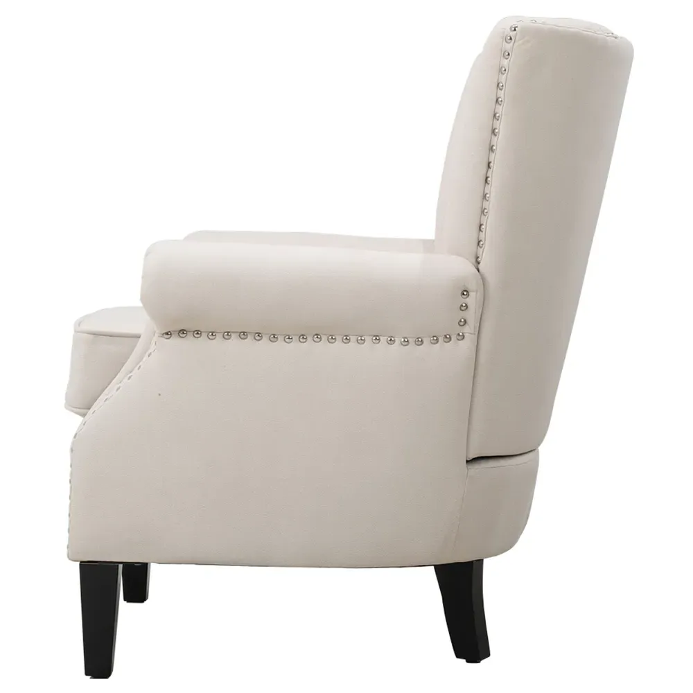 Channel Deep Cushioned Armchair with Nailhead Trim - Beige