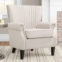 Channel Deep Cushioned Armchair with Nailhead Trim - Beige