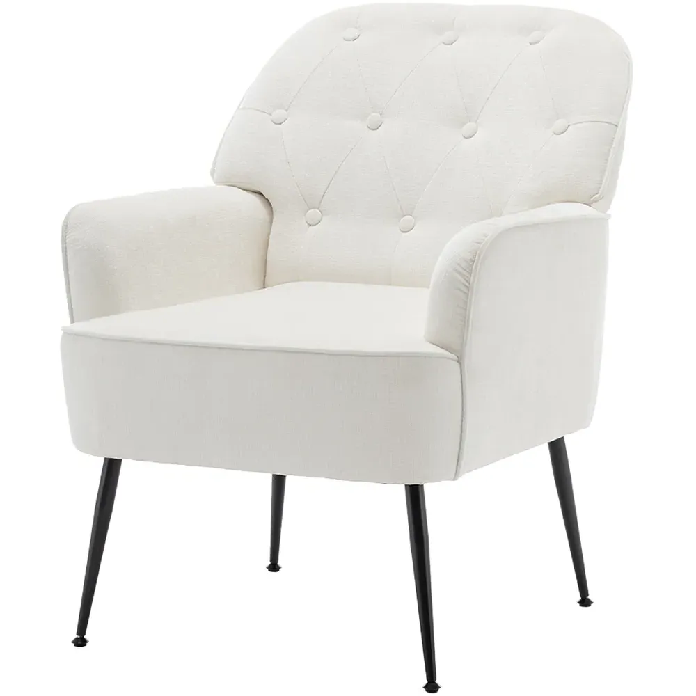 Chenille Upholstered Leisure Chair with Armrests - Cream