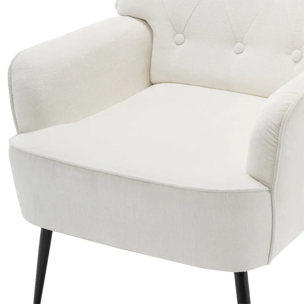 Chenille Upholstered Leisure Chair with Armrests - Cream