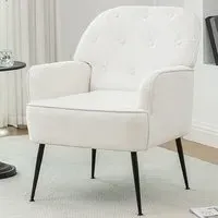 Chenille Upholstered Leisure Chair with Armrests - Cream
