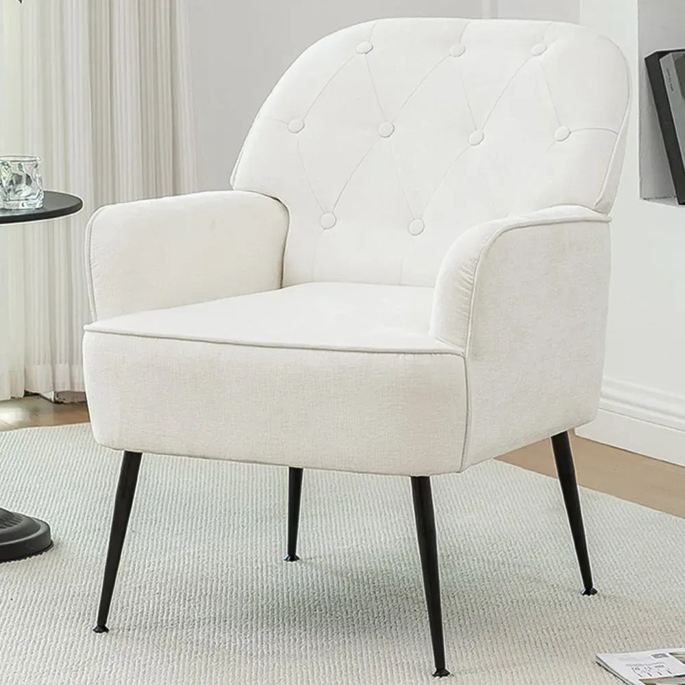 Chenille Upholstered Leisure Chair with Armrests - Cream image
