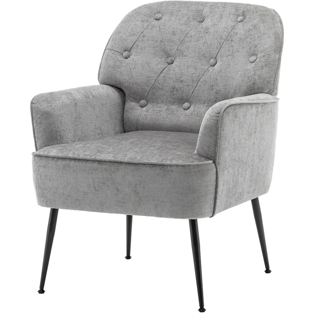 Chenille Upholstered Leisure Chair with Armrests - Grey