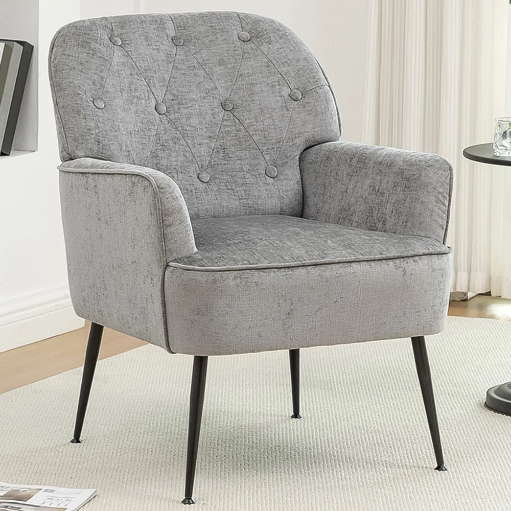 Chenille Upholstered Leisure Chair with Armrests - Grey