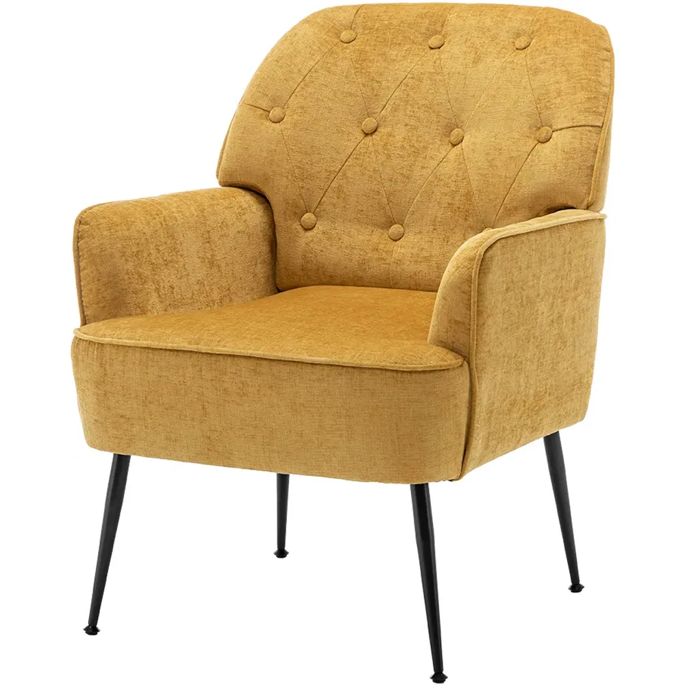 Chenille Upholstered Leisure Chair with Armrests - Yellow