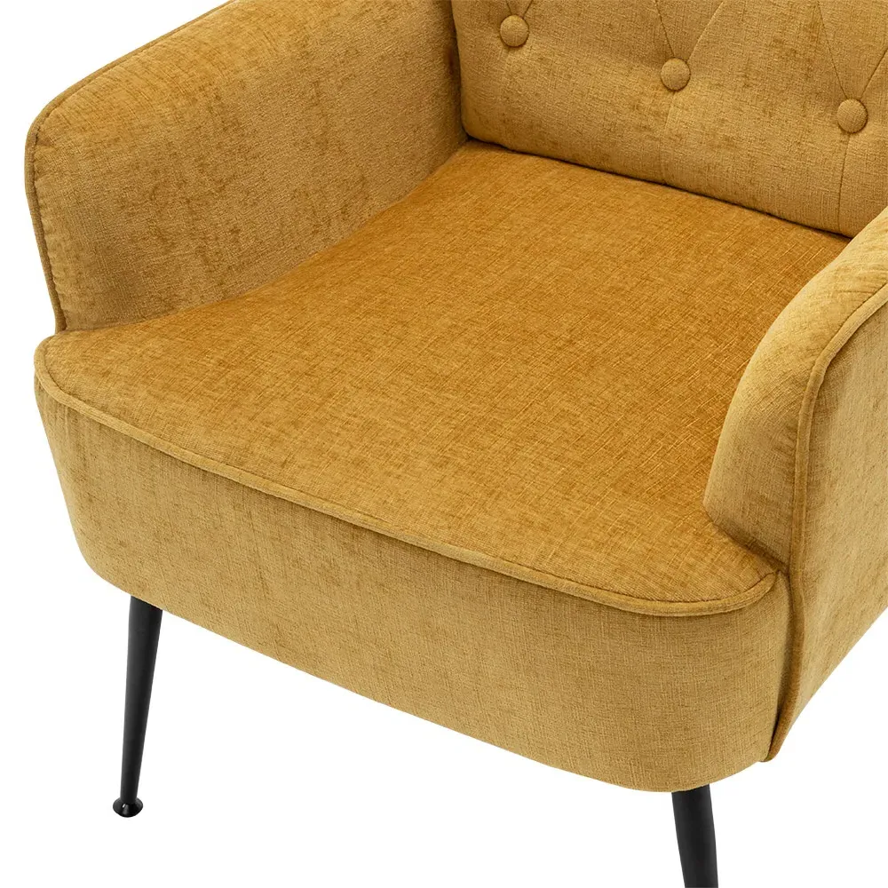 Chenille Upholstered Leisure Chair with Armrests - Yellow