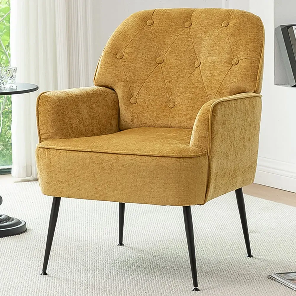 Chenille Upholstered Leisure Chair with Armrests - Yellow