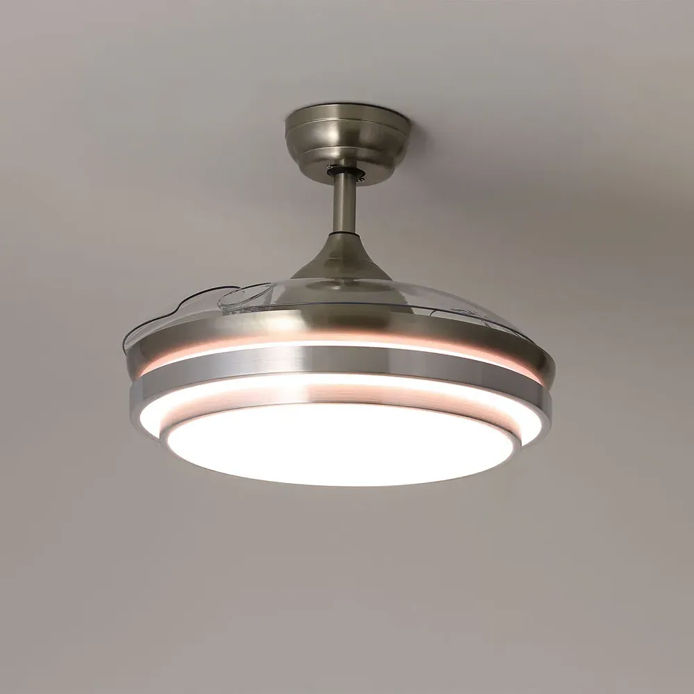 Chrome Retractable LED Ceiling Fan Light with Remote - Silver