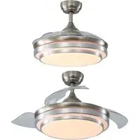 Chrome Retractable LED Ceiling Fan Light with Remote - Silver