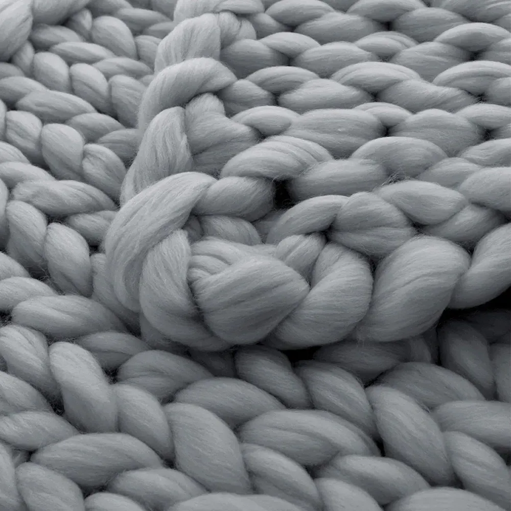 Chunky Knit Throw Blanket - Light Grey