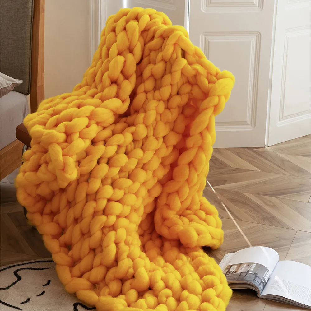 Chunky Knit Throw Blanket - Yellow