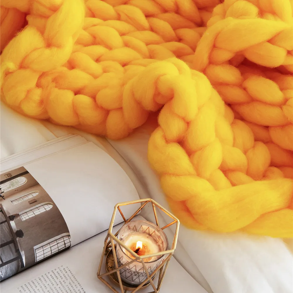 Chunky Knit Throw Blanket - Yellow
