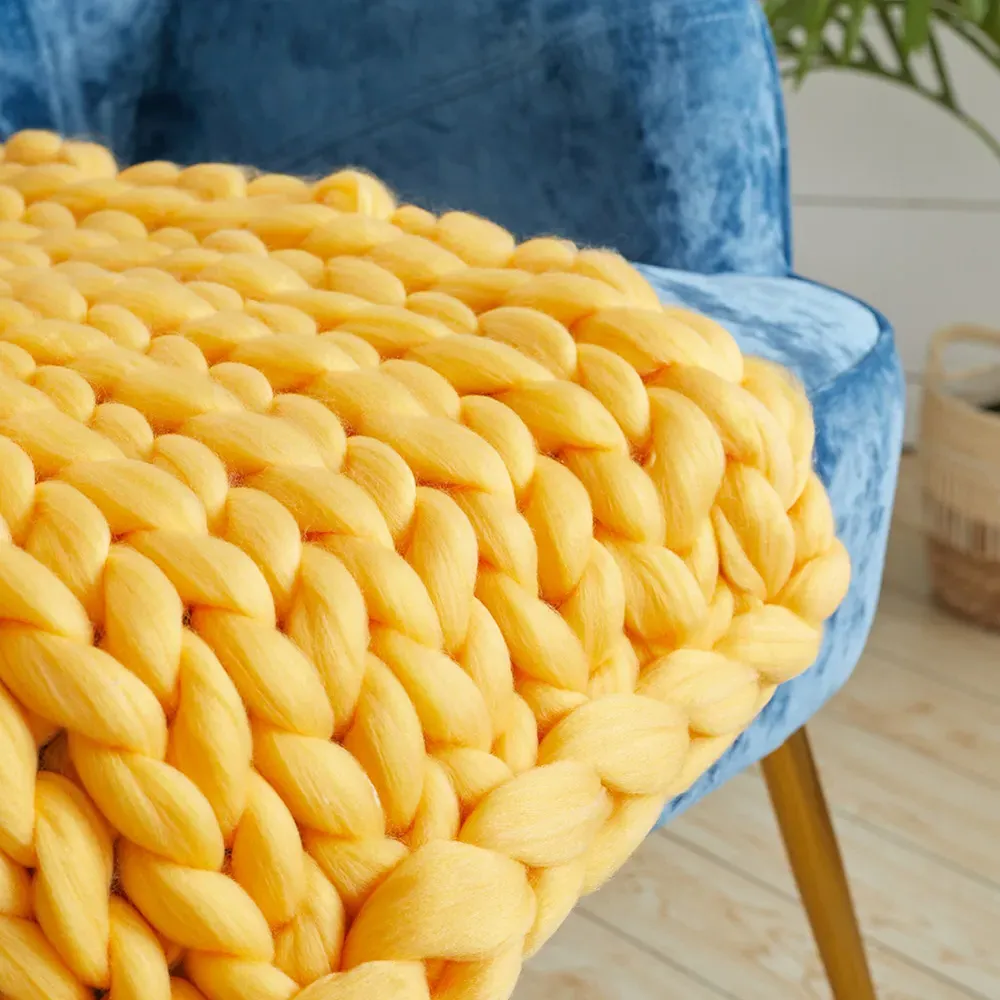 Chunky Knit Throw Blanket - Yellow