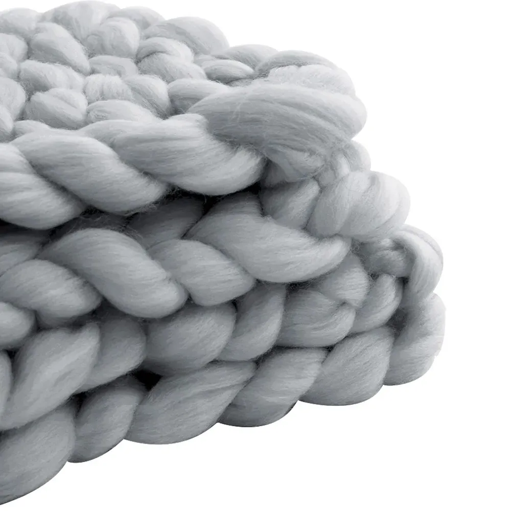 Chunky Knit Throw - Grey, Cotton