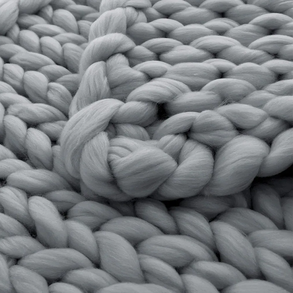 Chunky Knit Throw - Grey, Cotton