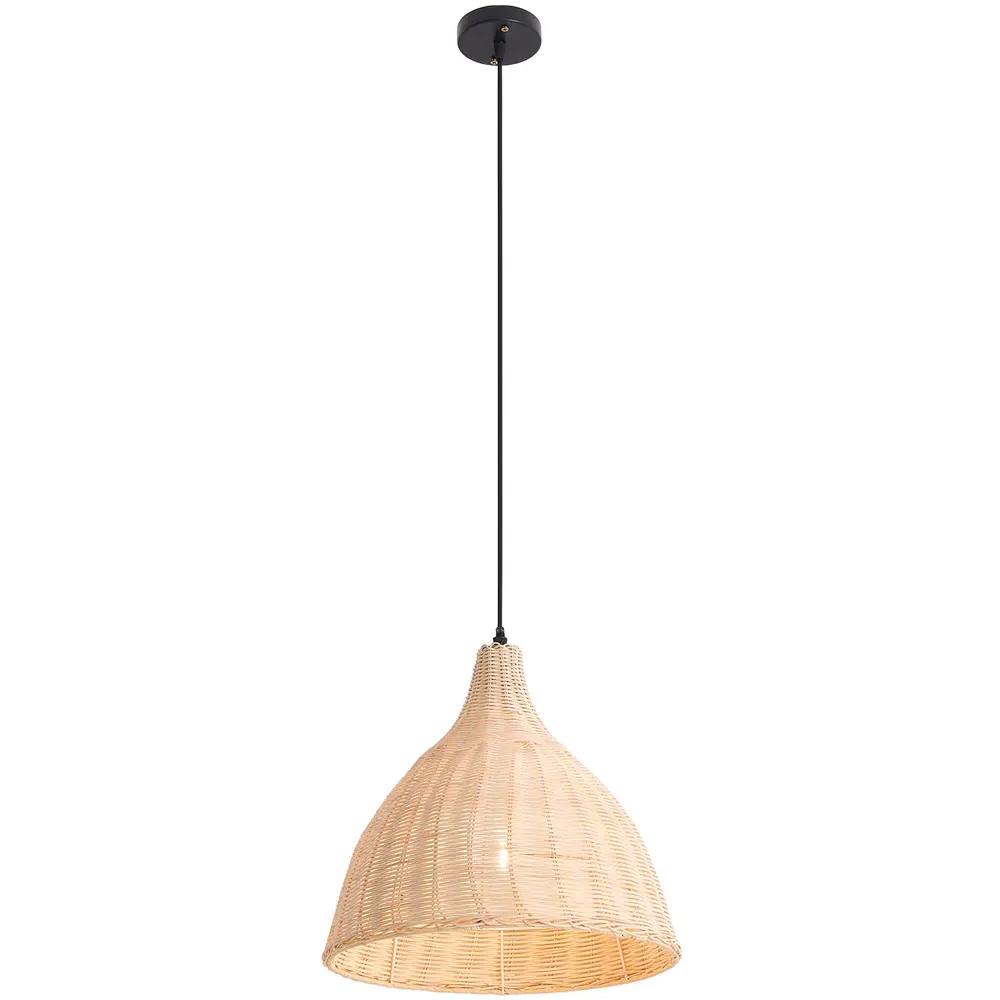 Conical Rattan Pendant Shade with Tri-Colour Bulb - Natural