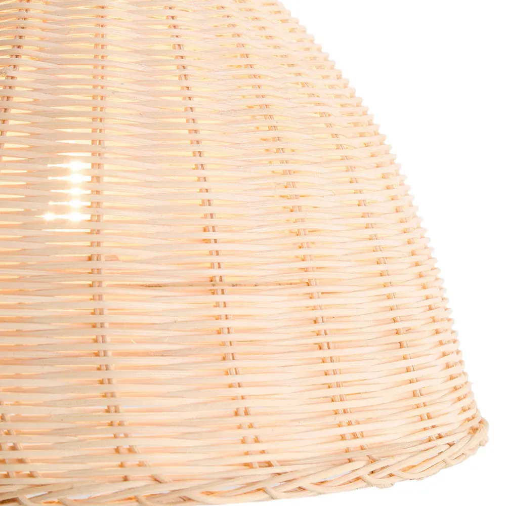 Conical Rattan Pendant Shade with Tri-Colour Bulb - Natural
