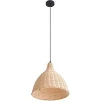 Conical Rattan Pendant Shade with Tri-Colour Bulb - Natural