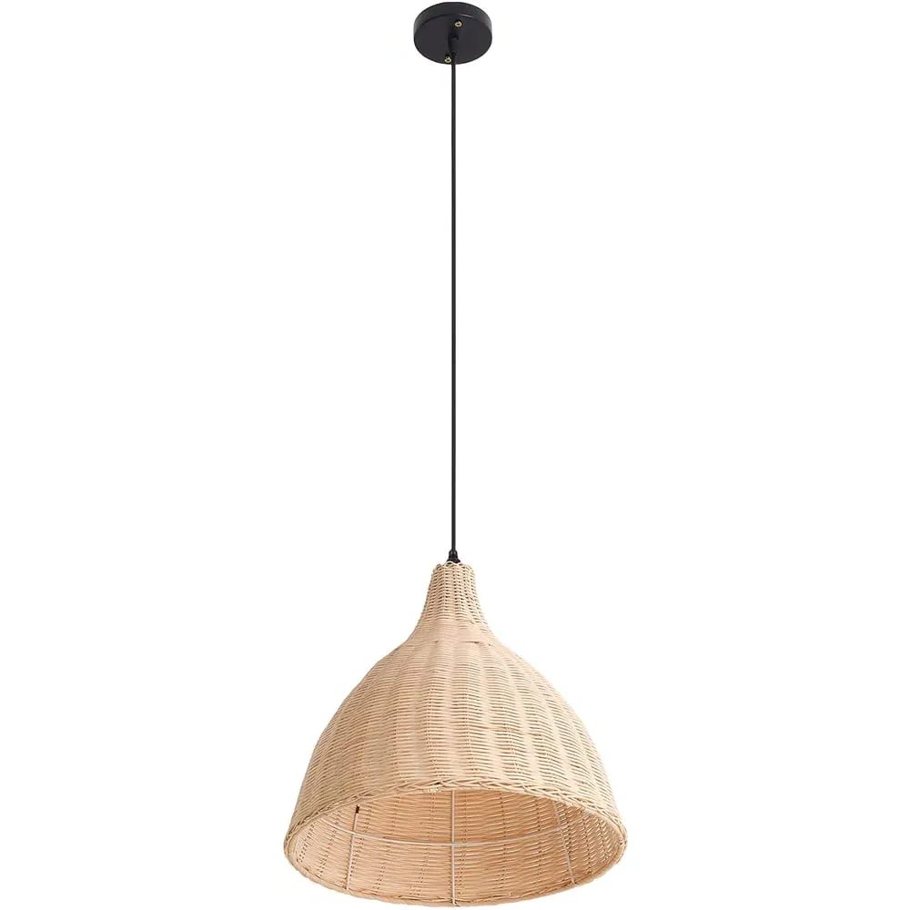 Conical Rattan Pendant Shade with Tri-Colour Bulb - Natural