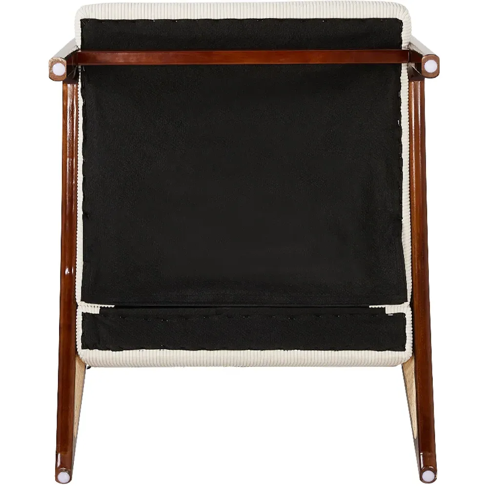 Corduroy Armchair with Rattan Armrest - White