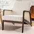 Corduroy Armchair with Rattan Armrest - White
