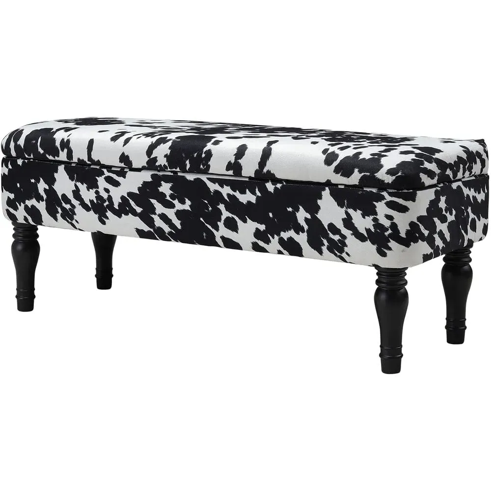 Cow Print Upholstered Storage Bench - Multi, Velvet