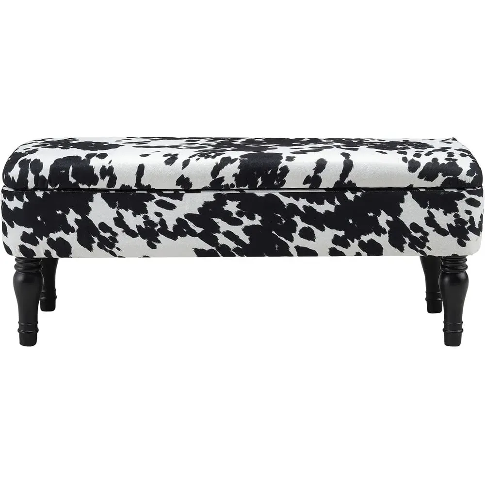 Cow Print Upholstered Storage Bench - Multi, Velvet