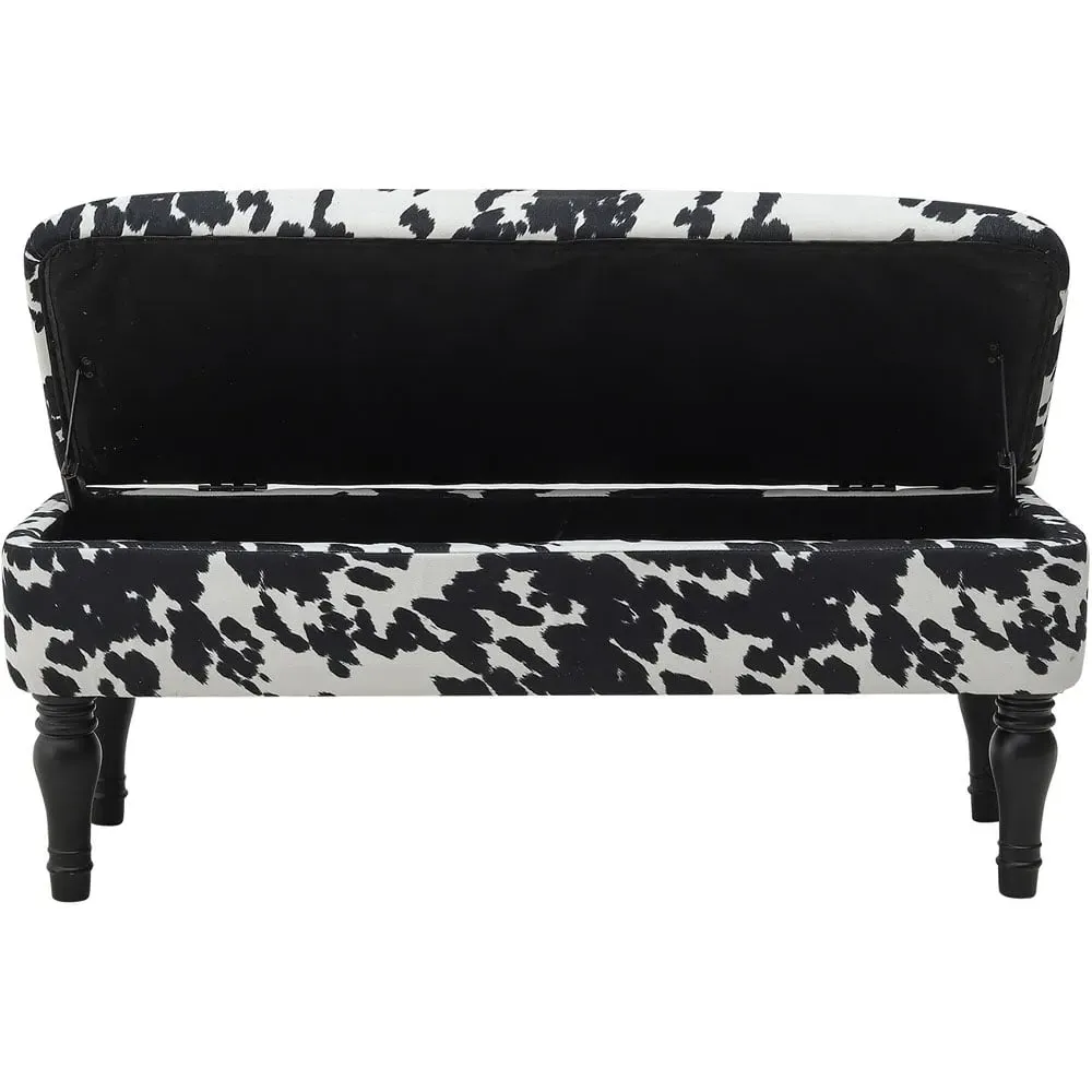 Cow Print Upholstered Storage Bench - Multi, Velvet