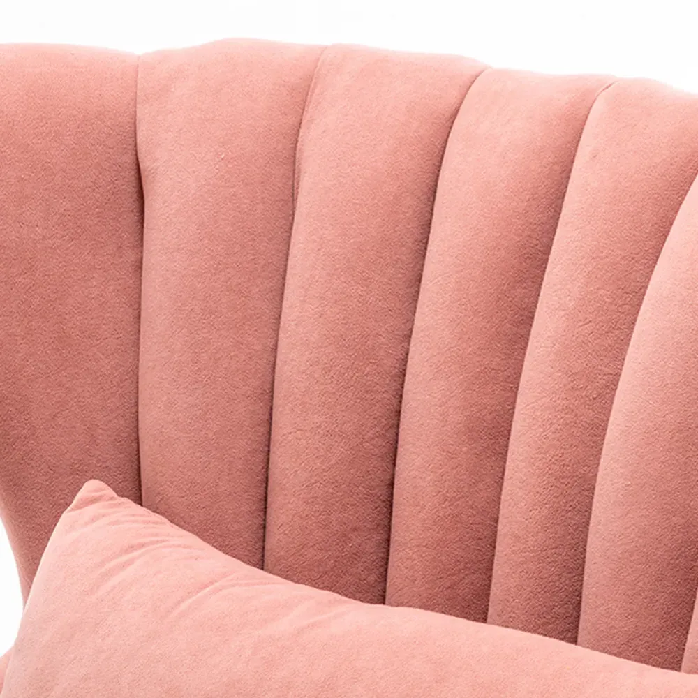 Curved Back Armchair with Footstool - Pink, Velvet