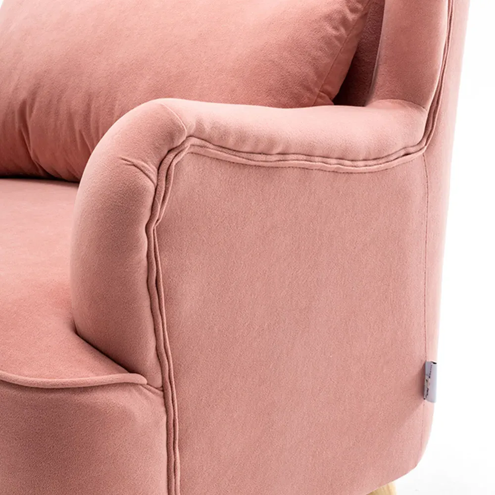 Curved Back Armchair with Footstool - Pink, Velvet