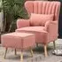 Curved Back Armchair with Footstool - Pink, Velvet